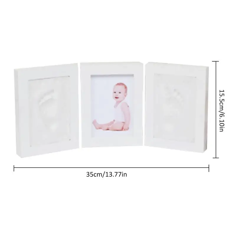 

Newborn Baby Handprint Footprint Safe Clean Non-Toxic Clean Touch Pad Solid Wood Tri-fold Hand Foot Print Photo Frame Souvenirs