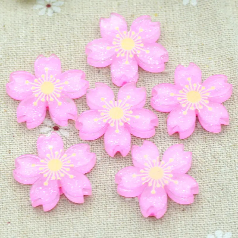 Deep Pink 10PCS 10 шт. 26 мм блестящая Смола Сакура кабошоны изготовление скрапбукинга миниатюрные DIY украшения ремесленные изделия - Цвет: Deep Pink 10PCS