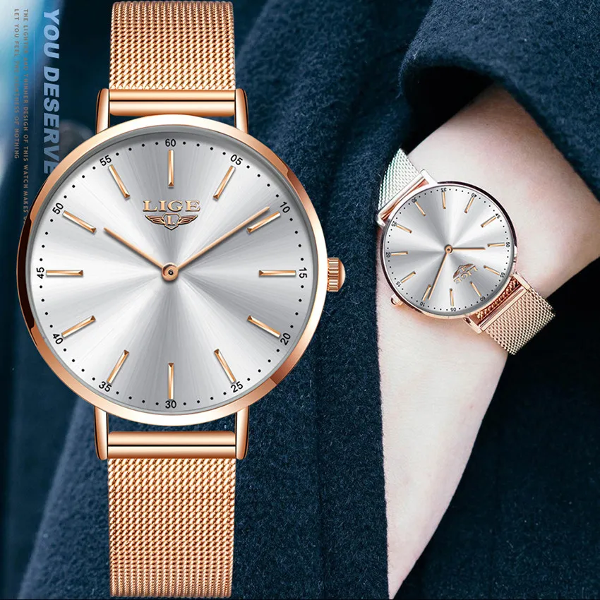 

LIGE 2020 Rose Gold Watch Women Watches Ladies Creative Steel Women Bracelet Watches Female Waterproof Clock Relogio Feminino