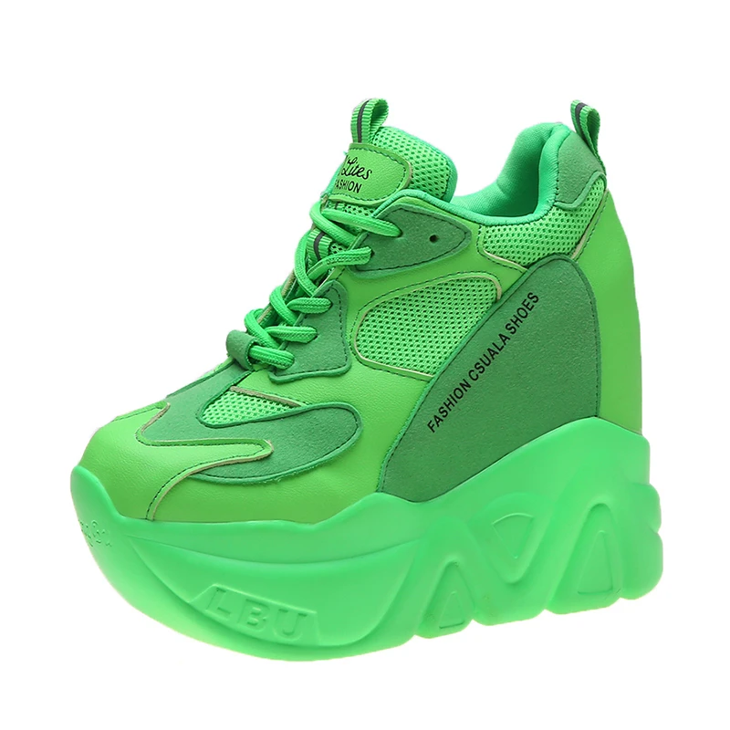 Женские кроссовки увеличивающие рост дышащие на танкетке 12 см со шнуровкой |