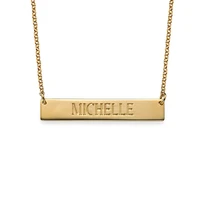 engraved bar necklace in gold plating customized initial stamp pnedent fashion women design jewelry