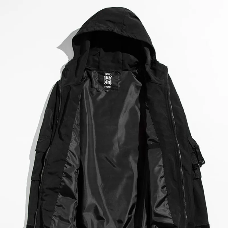 

Hip-hop Tooling Sweatshirts Coats Zipper Multi-pocket Hoodie Street Function Spring Autumn Loose Chinese Trend Black Jackets