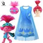 Детские костюмы для троллей, 2 платья для девочек, Мак, Мак, костюмы на Хэллоуин, детский плащ, карнавальный наряд, парик для девочек