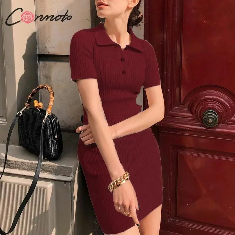 Conmoto Однотонное вязаное платье сексуальное облегающее платье-свитер с