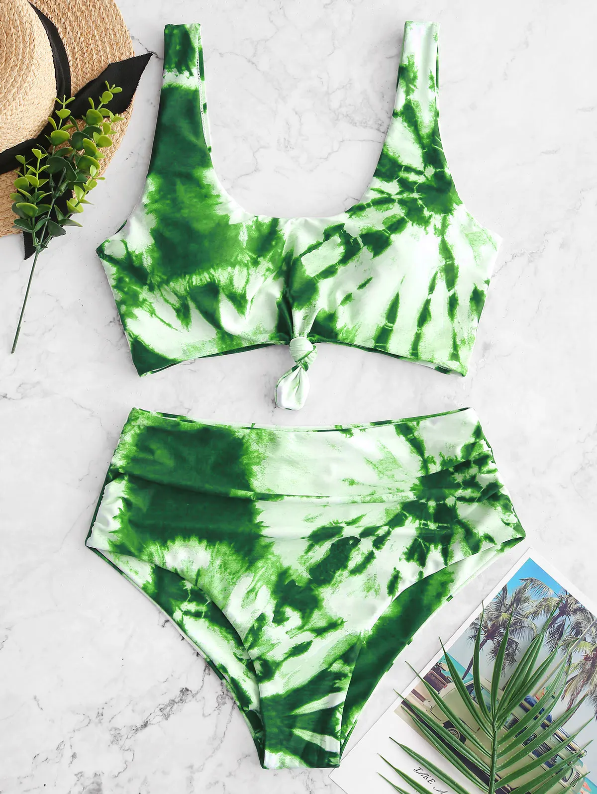 ZAFUL Танкини с завязками и высокой талией купальник глубоким вырезом бикини