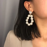 fashion pearl big drop earring elegant korea hollow circle pendant earring for women statement brincos party wedding jewelry