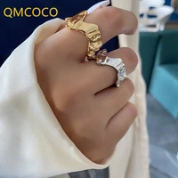 qmcoco silver color simple finger rings for women new style fashion creative irregular geometric handmade punk jewelry gifts