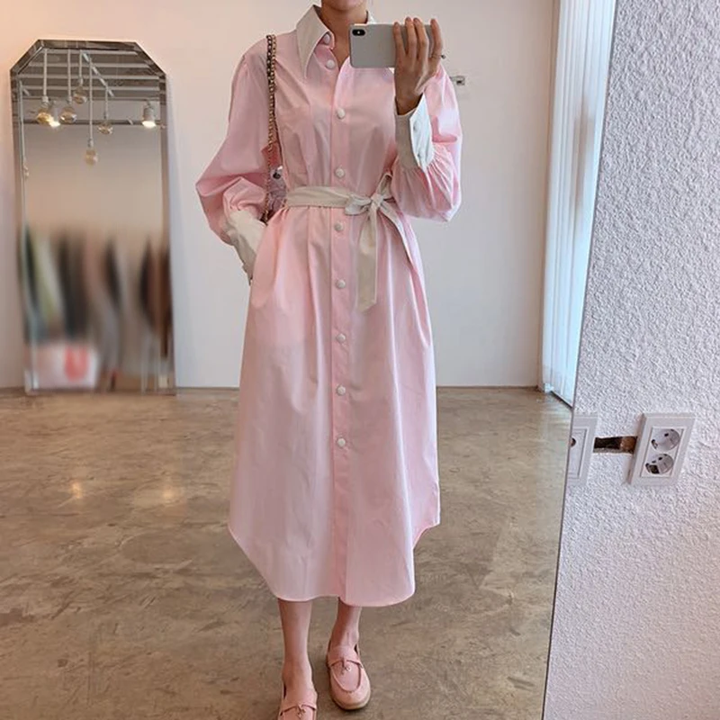 Женское платье с бантом на шнуровке GALCAUR повседневное свободное средней длины