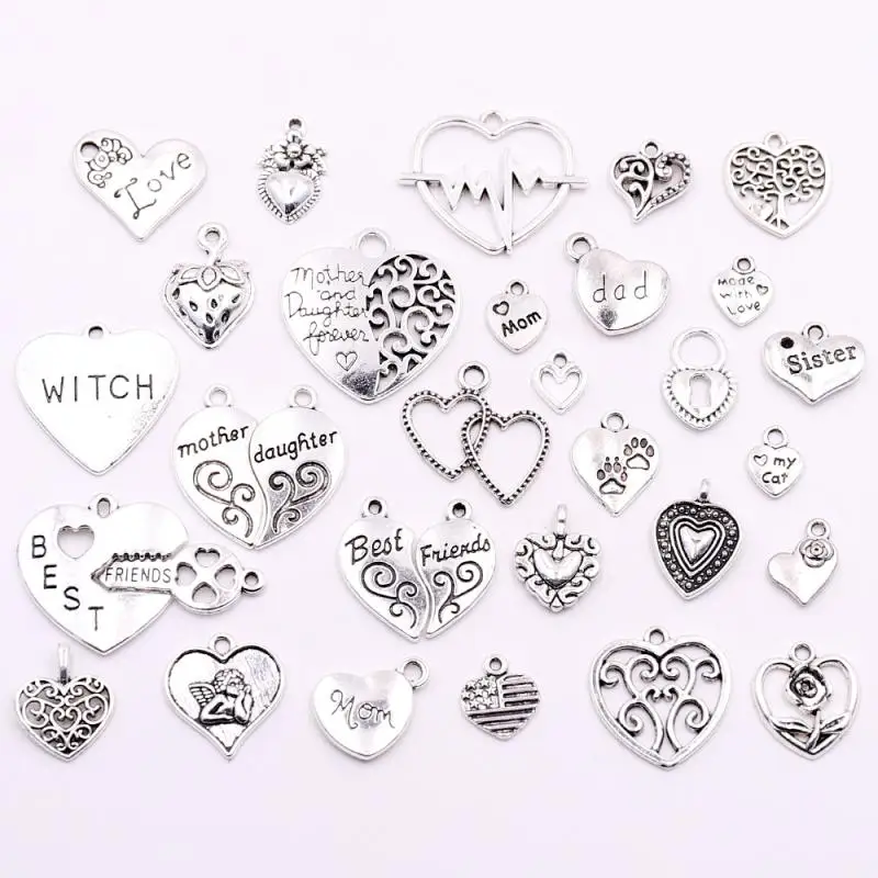 10 шт 30 Тибетский серебристый металлический Подвески мама сердце подвески оптом