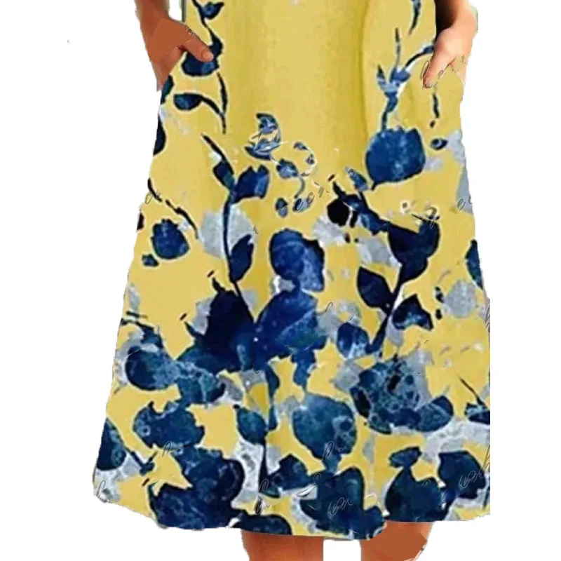 

Summer Casual Loose Print One Piece Long Dress Ladies Fashion Plus Size Dress Short Sleeved Dress