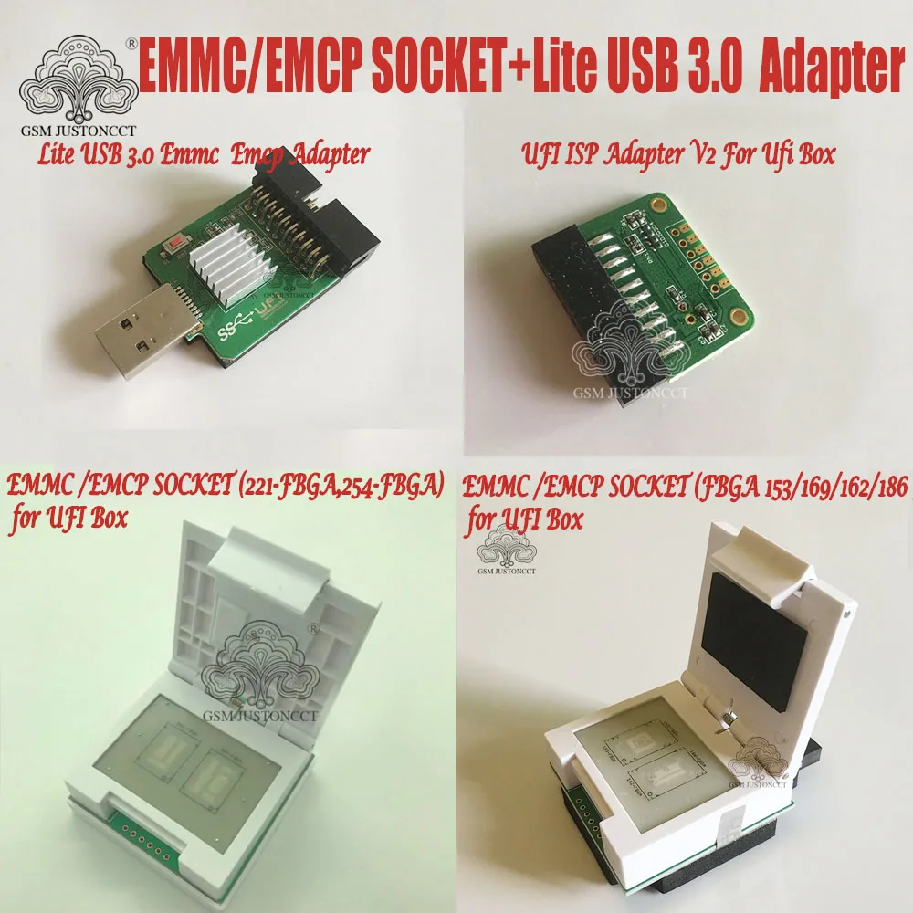Оригинальный Lite USB 3 0 SuperSpeed eMMC Reader + ISP Adapter V2 EMMC/EMCP Socket (FBGA 153 /169/162 /186 FBGA 221/254) для UFI BOX |