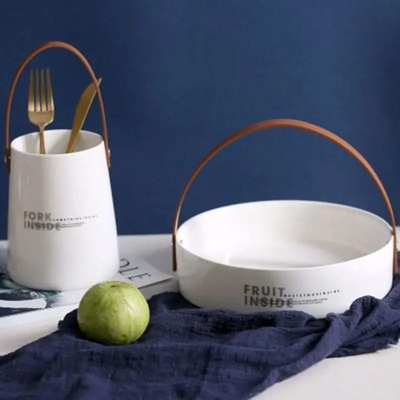 1 шт. Керамическая посуда бочка для хранения фруктов/дисковая Салатница с кожаной