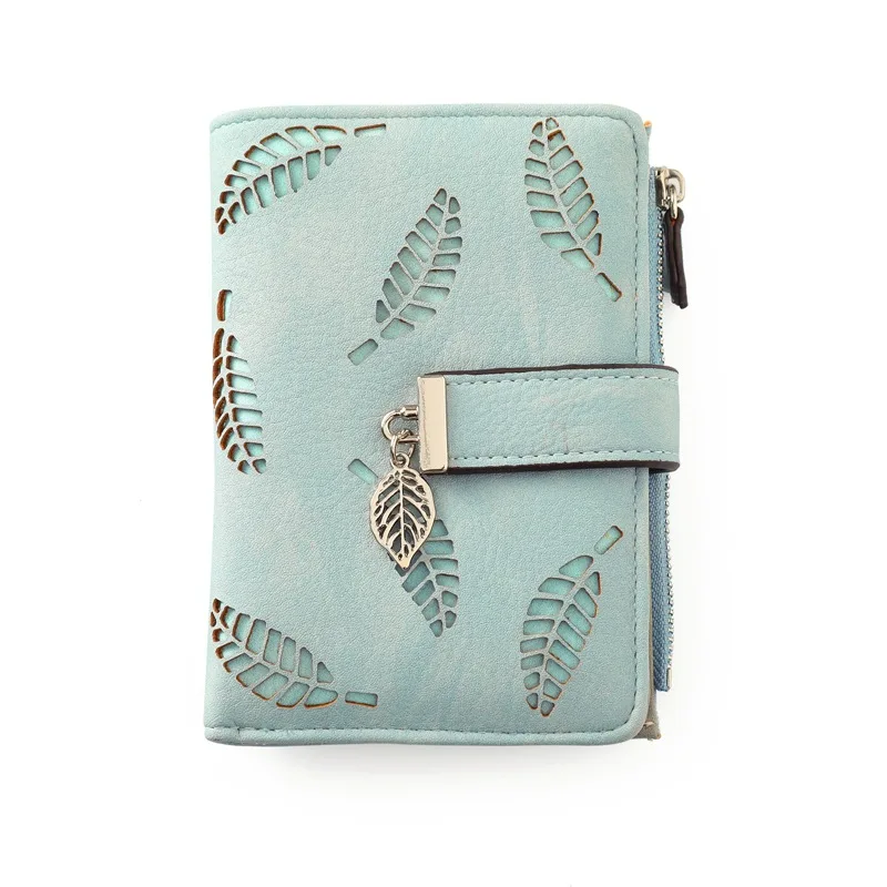 

New Retro Hollow Leaves Mid-Length Women's Wallet Environmentally Friendly PU Leather Two Folding Buckle Multi-Card Wallet