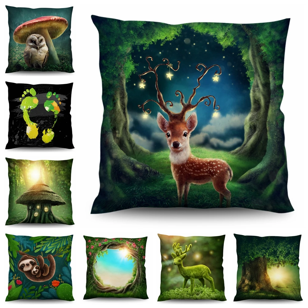 

Animal of forest Plants Polyester Pillow Cover Sofa Cushion Home Decorative Pillows Cover 50X50 70X70 65X65 80X80