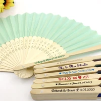 100pcs custom silk printing name date wedding fan portable hand bamboo fans party decoration giveaways for guest drop shipping