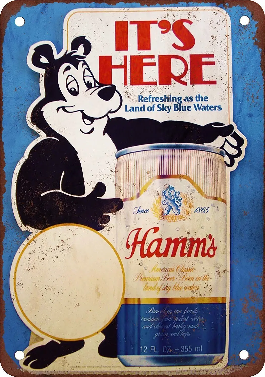 

Hamm's Beer Bear Vintage Look Reproduction Metal Tin Sign 8X12 Inches