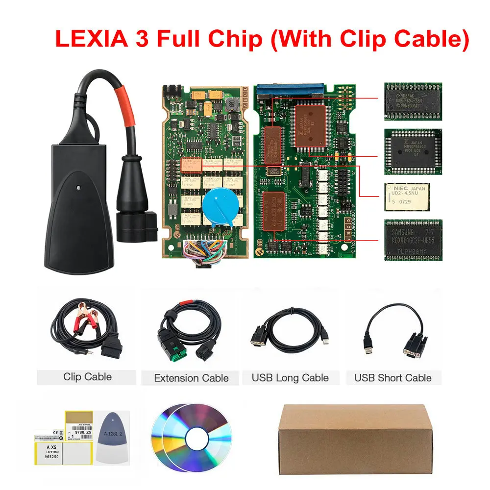 Full Chip 4 Cables Lexia3 Diagbox v7.83 921815C Полный Чипсы золотой край для Citroen peugeot lexia 3 pp2000 инструменту диагностики Лексия diagbox V7.83 - Цвет: Full Chip 4 Cables