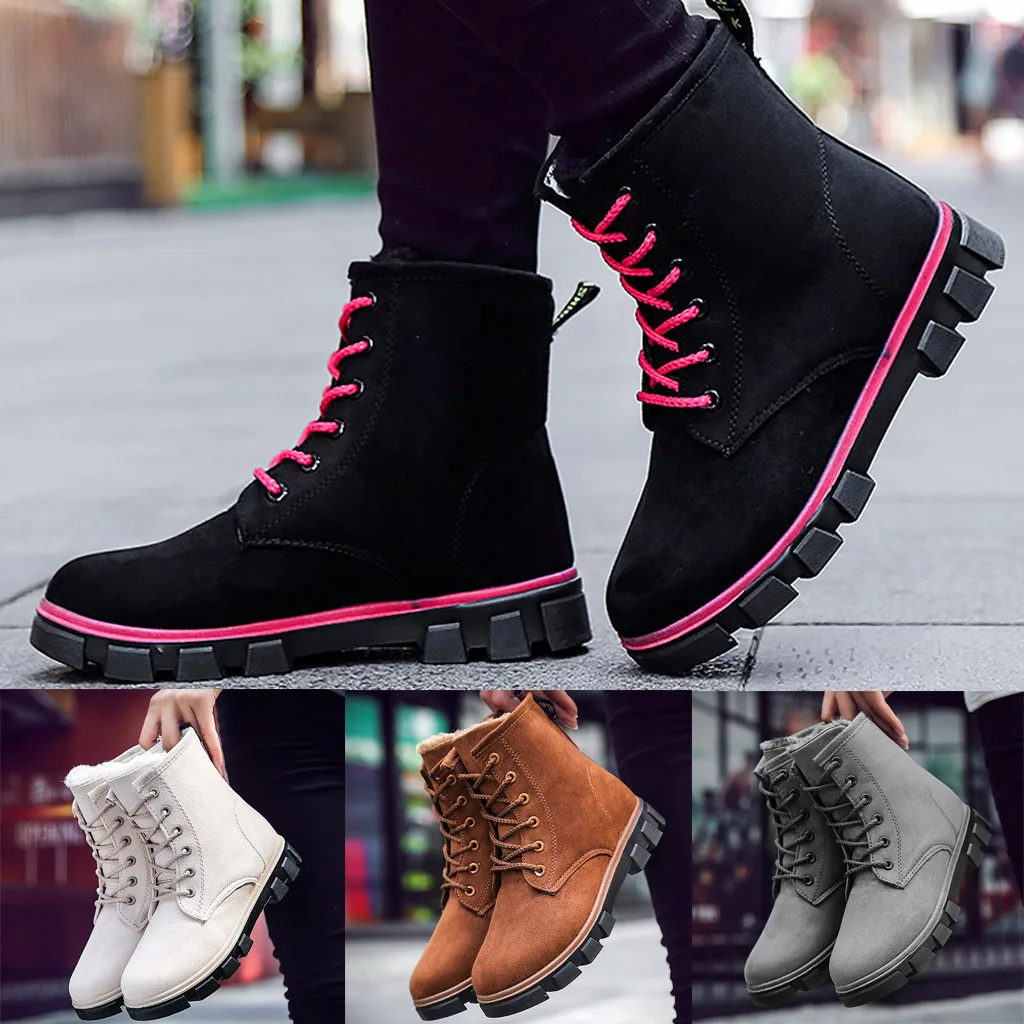 Женские ботинки Зимняя замшевая женская обувь с перекрестной шнуровкой Ботинки