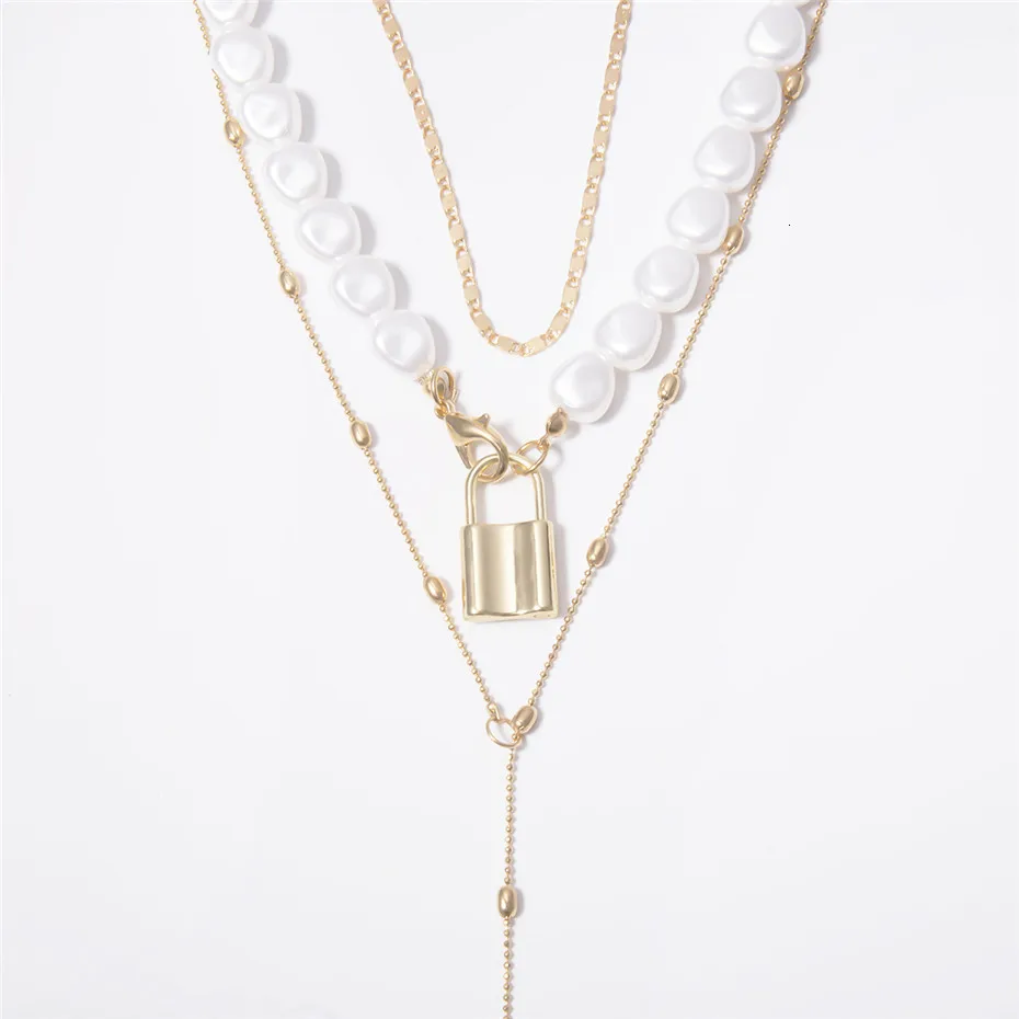 IngeSight. Z, 3 шт./набор, панк, многослойное, имитация жемчуга, колье, ожерелье, воротник, бохо замок, подвеска, длинная цепочка, ожерелье, женское ювелирное изделие