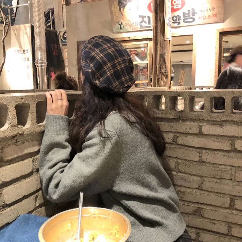 Foux Beret Hat Summer Women Plaid Striped Designer Painter Casquette Octagonal Baker Boy Retro Korean British style New Fashion |