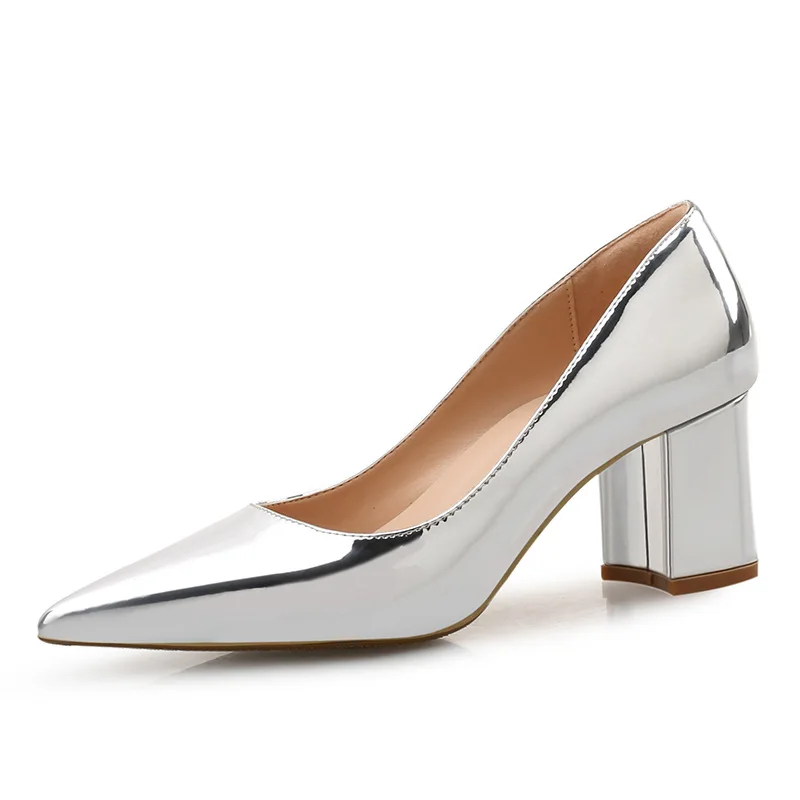 

2020 new patent leather pointed high-heeled shoes versatile thick heel leopard single shoes women's professional shoes