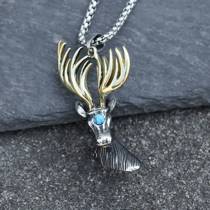 

Fashion Retro Viking Style Elk Necklace Men's Personality Hip-Hop Deer Head Pendant Necklace for Men