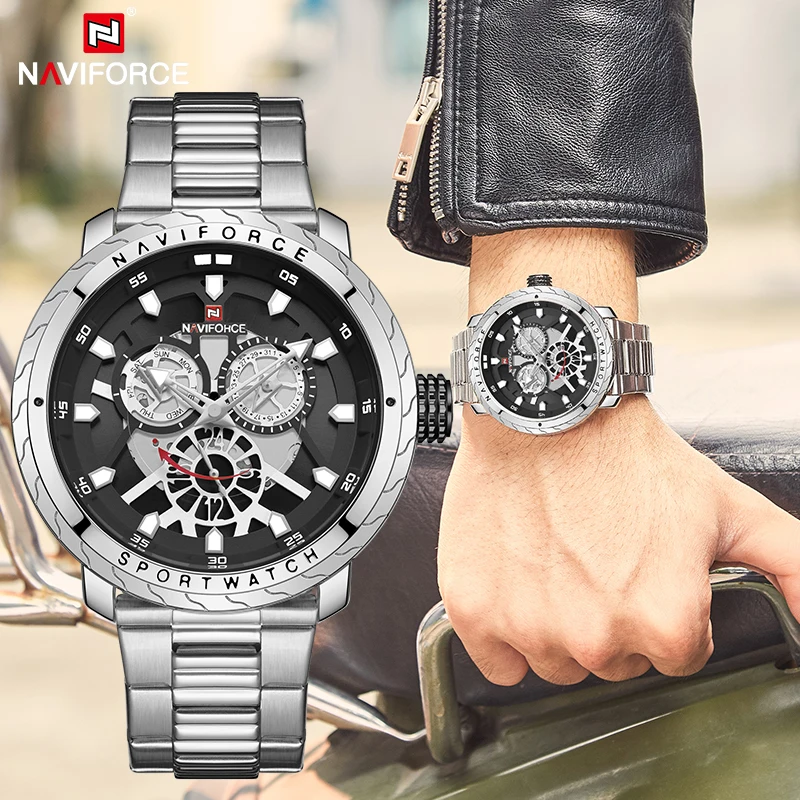 NAVIFORCE мужские часы Роскошные Кварцевые спортивные водонепроницаемые военные