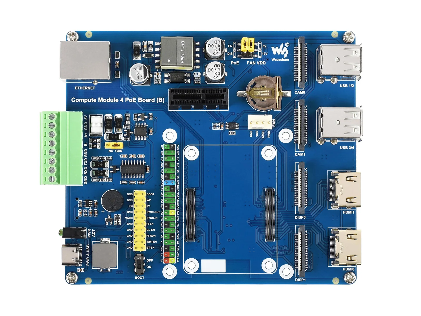 Raspberry Pi Compute Module 4 IO Board With PoE Feature(Type B),For all Compute Module 4 Variants,Compute Module 4 PoE Board (B)