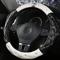 38cm car steering wheel cover leather fashion women diamond blingbling crystal seat belt car styling accessories