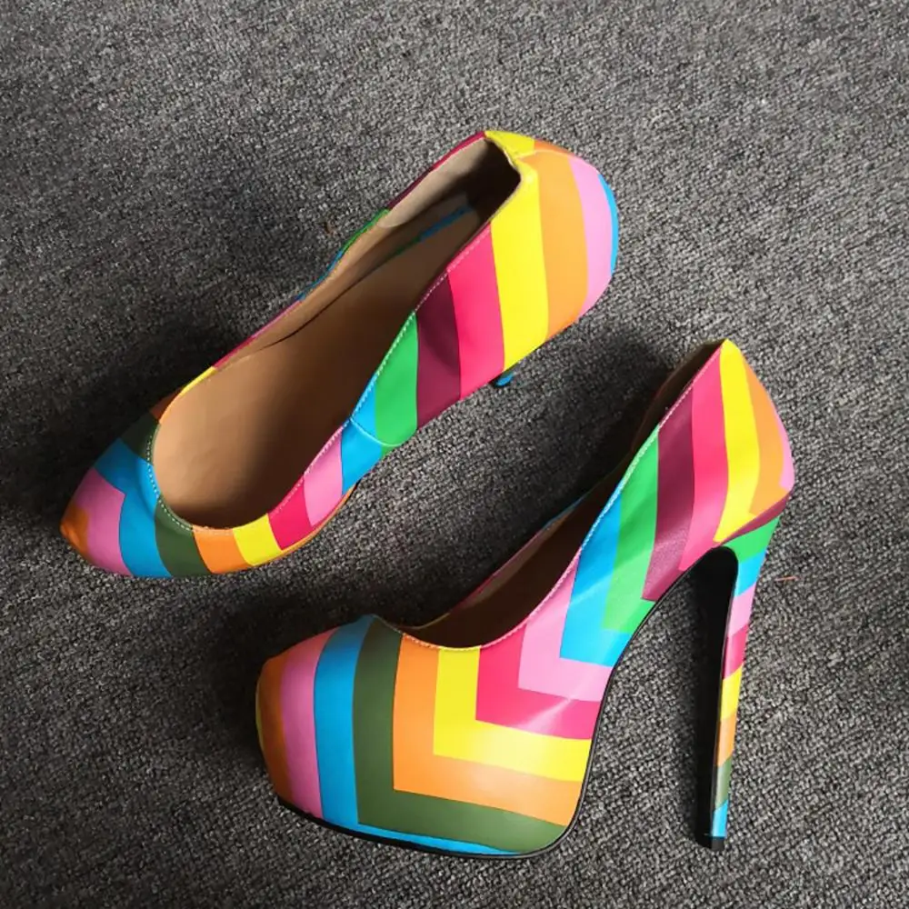 ASHIOFU New Real Photos Women High Heel Pumps Rainbow Party Prom Dress Shoes Multicolored Evening Fashion Court | Обувь