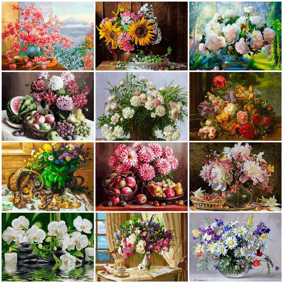 AZQSD DIY без рамки картина маслом по номерам цветы картины холст Европейский Стиль