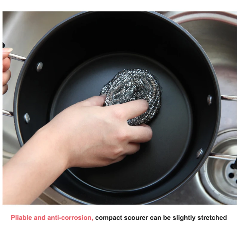

Stainless Steel Scourer Wire Dish Pot Kitchen Cleaning Ball Perfect For Cleaning Pot Bowl Dish Cooking Bench Barbecue Grill Etc