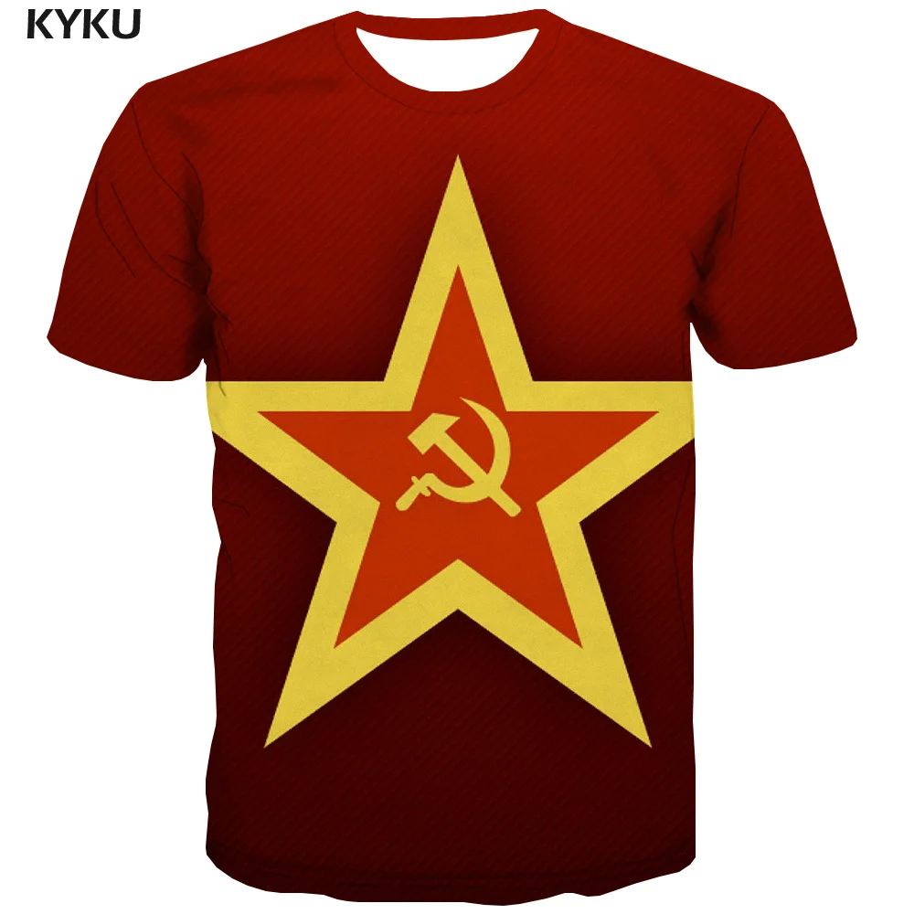 Мужская футболка с пятиконечной звездой KYKU красная Повседневная коротким