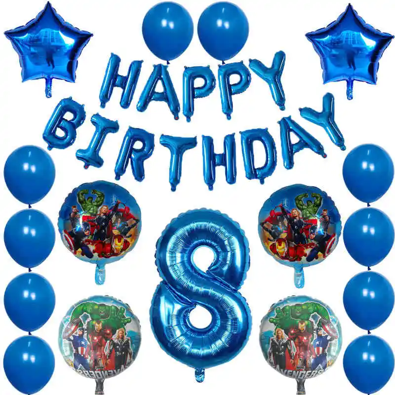 

30pcs/lot Superhero Hulk The Avengers Foil Balloons 30inch Blue Number Inflatable Birthday Party Decor Kids Toys Star Globos