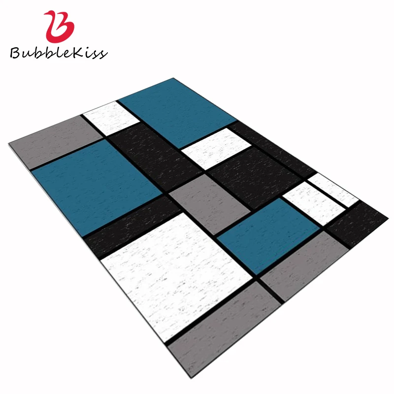 Ковры Bubble Kiss для гостиной современные серые синие в клетку Нескользящие