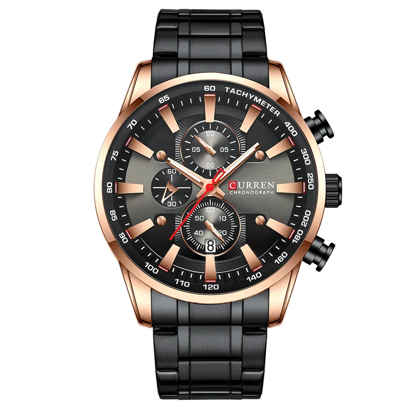 Rose Gold Black Новинка CURREN часы для мужчин Лидирующий бренд Черное золото кварцевые спортивные наручные часы для мужчин s Хронограф Дата нержавеющая сталь мужские часы - Цвет: Rose Gold Black