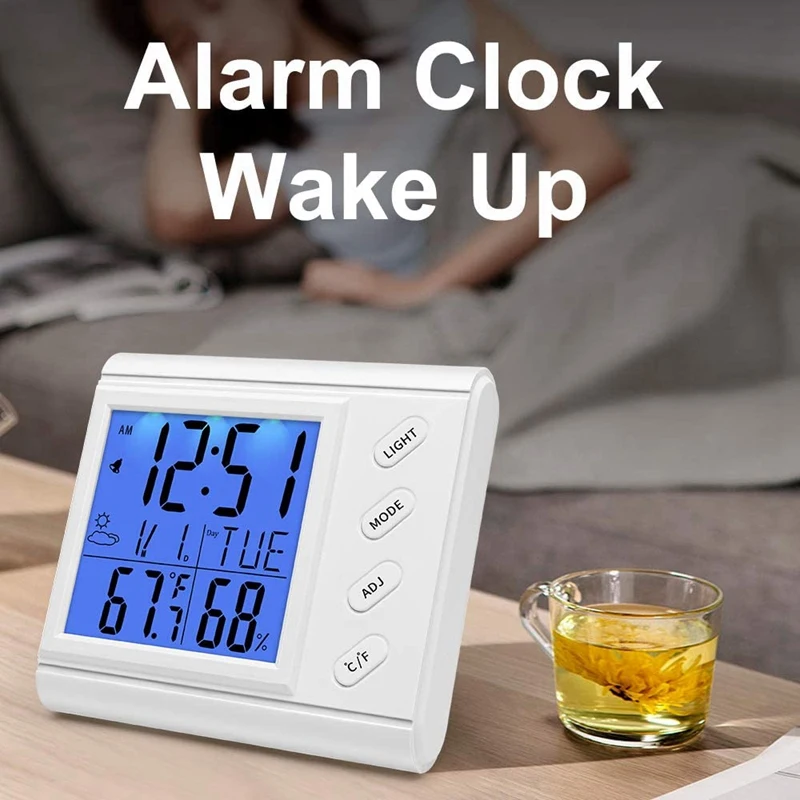 

Indoor Hygrometer Thermometer, Humidity Temperature Gauge, Hygrometer Thermometer with Clock Calendar Backlight for Home