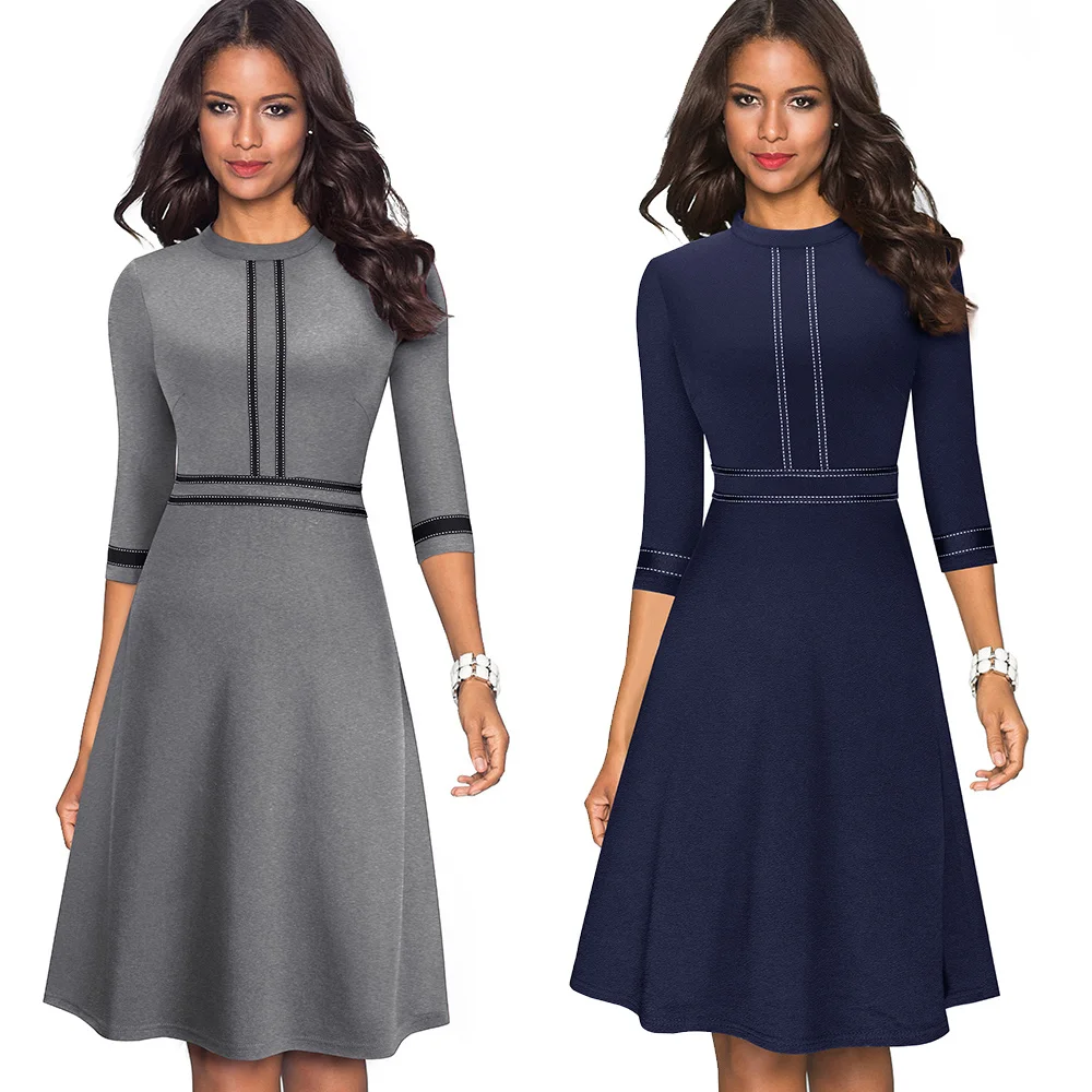 

Женское винтажное деловечерние платье, элегантное лоскутное платье-колокол с круглым вырезом, расширяющееся книзу, трапециевидного силуэт...