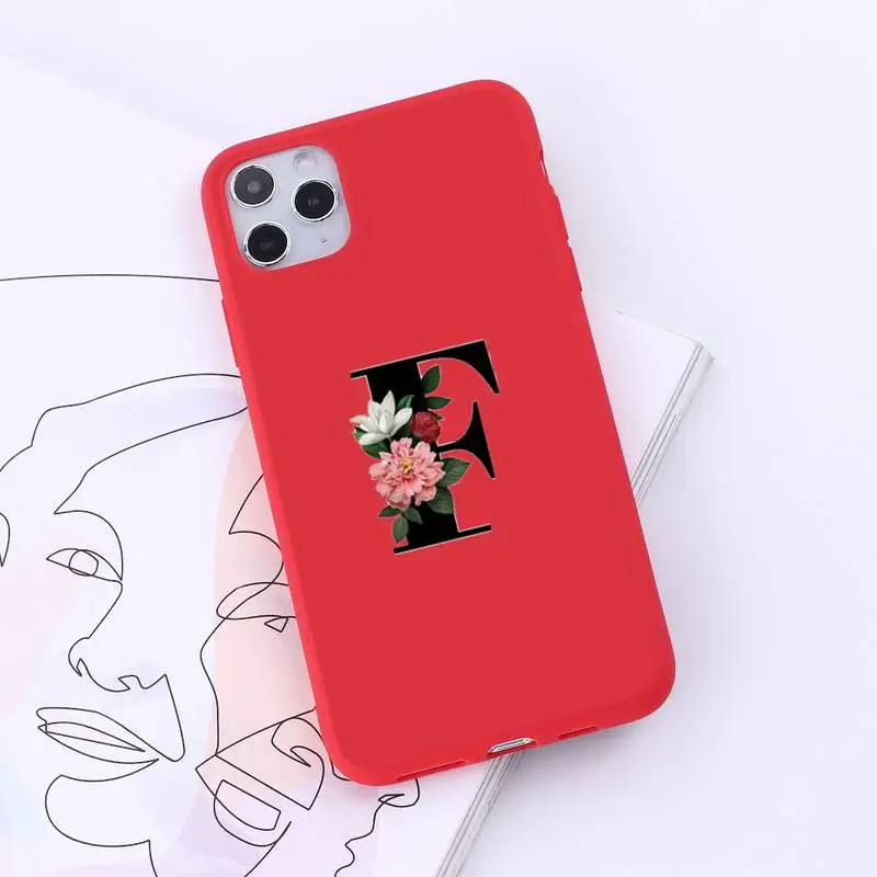 

Alphabet Letter Phone Case Red Candy Color for iPhone 6 7 8 11 12 s mini pro X XS XR MAX Plus