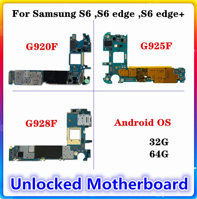 Для Samsung Galaxy S6 G920F edge G925F + G928F материнская плата 32 Гб 64 оригинальная чистая ОС Android