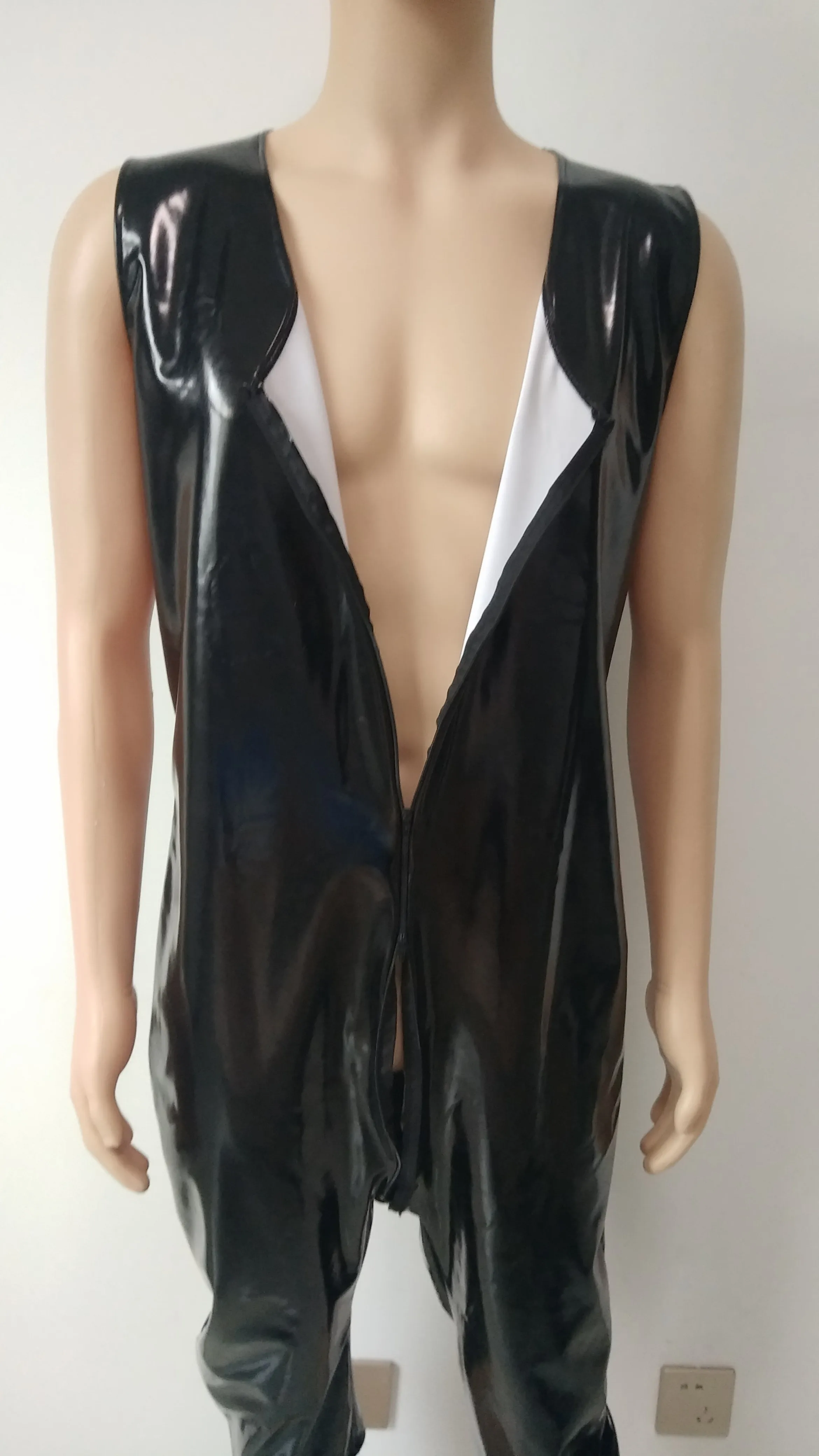 Косплэй мужские костюмы для Хэллоуина Черный Блестящий металлический ПВХ