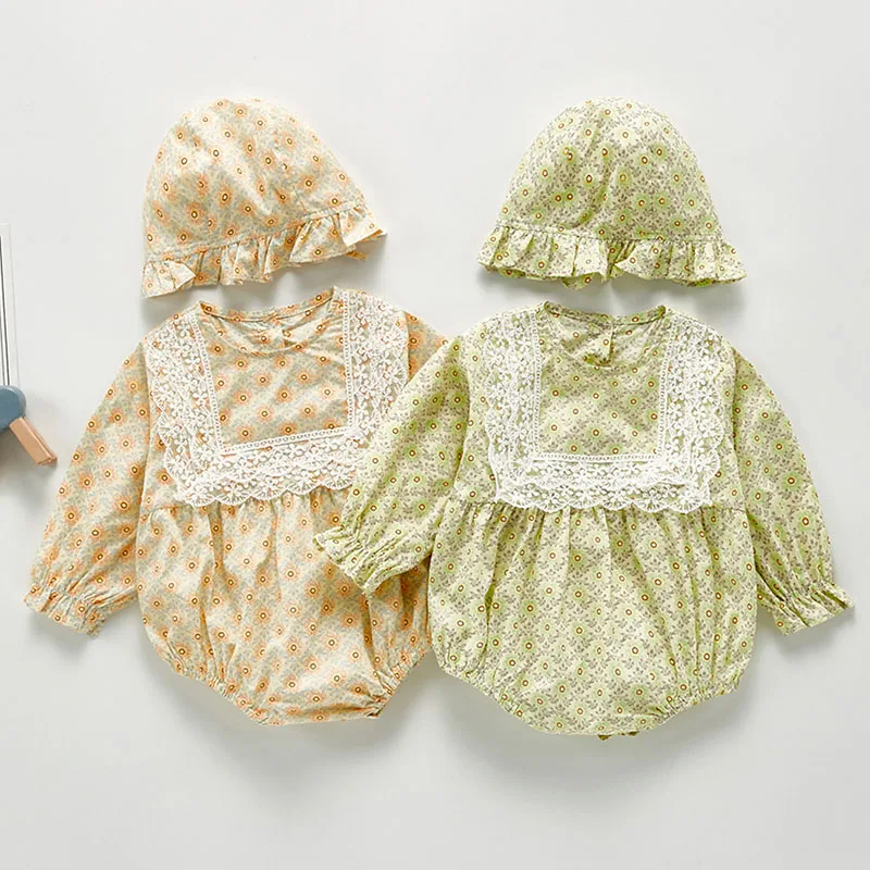 

New 2020 Spring Autumn Newborn Girls Jumpsuits Clothes Baby Girls Floral Rompers + Hat Long Sleeve Children Rompers