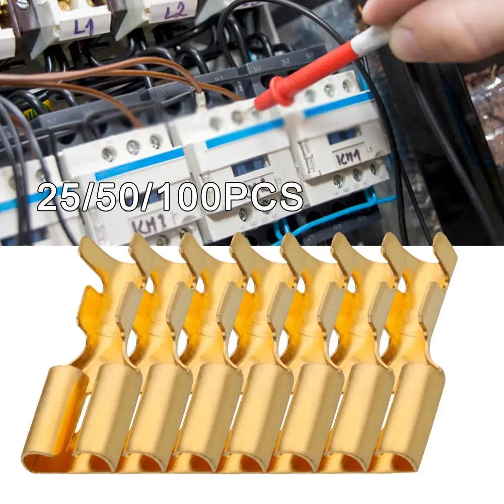 

25/50/100 шт. латунные позолоченные 6,3 мм обжимные клеммы «лопатка», латунный проводной разъем для автомобильного реле, Φ H62