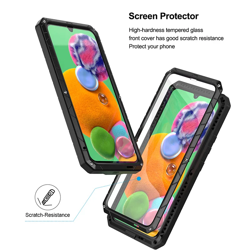 Для samsung Galaxy A90 5G Твердый корпус для телефона Алюминиевый металлический корпус Закаленное стекло Защитная крышка экрана сверхмощный защитный чехол