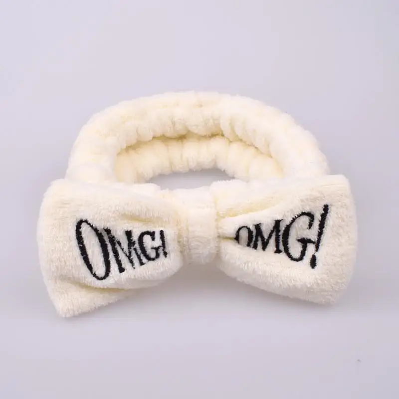 style1 beige Новое письмо "OMG" Повязки для женщин Flannel Мягкий Лук Повязки Девушки мыть лицо turban Симпатичные эластичные головные уборы аксессуары для волос - Цвет: style1 beige