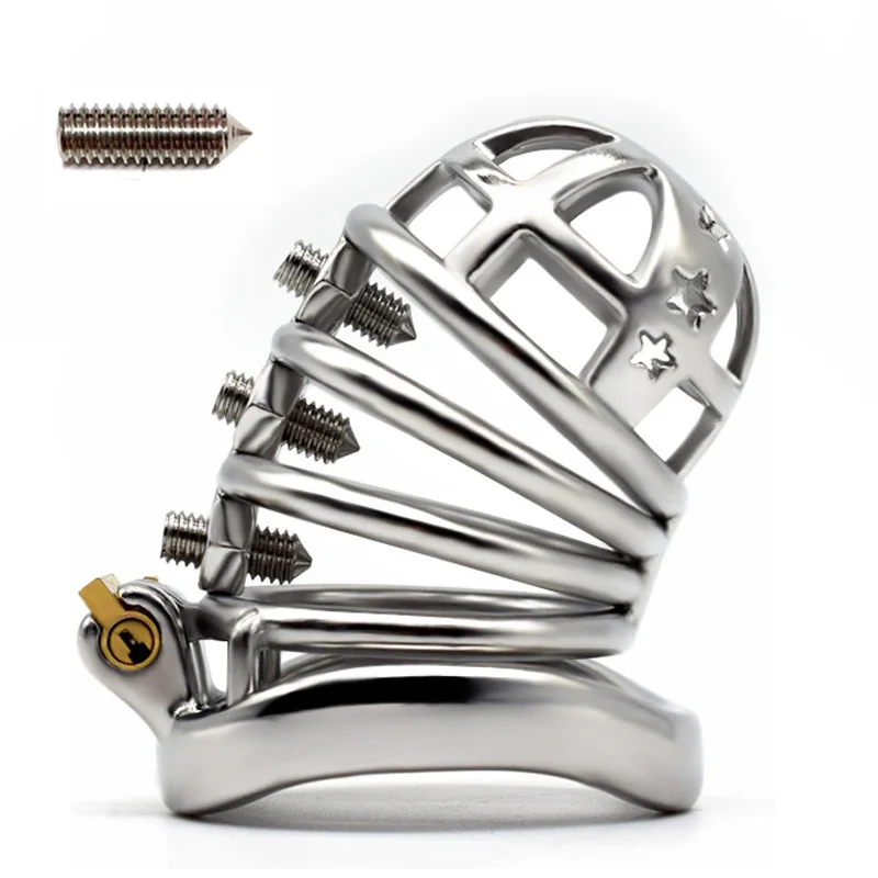 

NEW Stainless Steel Male Chastity Device Removable Spiked Stimulate Cock Cage Bondage BDSM Screw Penis Ring Sex Toys for Men