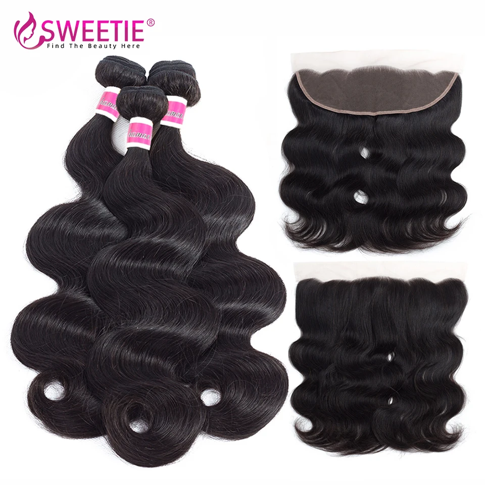 

Sweetie Brazilian Body Wave 13X4 Ear To Ear Lace Frontal Closure With Bundles Remy Human Hair Bundle With Lace Frontal Baby Hair