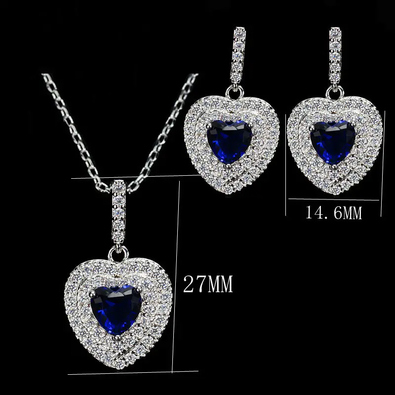 

Free Shipping Love Crystal Heart Jewelry Sets For Women CZ Stone Charm Pendants Necklaces Earrings Jewellery Set Bridal Wedding