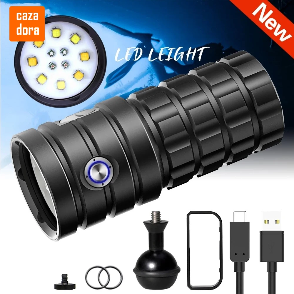 Preise Super Hellsten Tauchen Taschenlampe 25000LM XHP50 LED Taschenlampe IPX8 Wasserdichte Unterwasser 100m Gebaut-in Batterie 9 Modi Dive