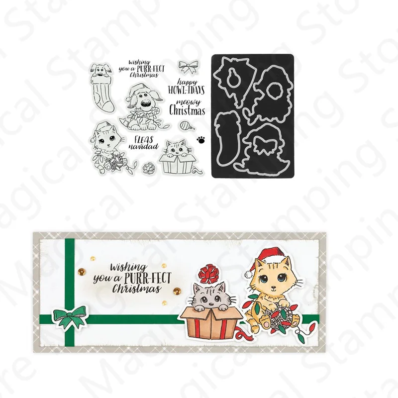 

New Arrival Christmas Cat and Dog Clear Stamps and Metal Cutting Dies For DIY Craft Making Greeting Card Decoration Scrapbooking